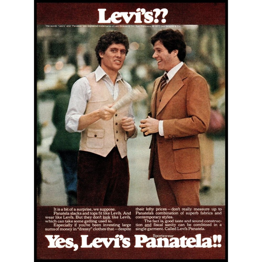 1977 Levi's Panatela Sport Coat Vest Vintage Print Ad 70s Fashion Photo Wall Art